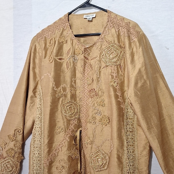Silk Gold Embroidered Beaded Jacket, Boho, Coldwater Creek, Sz 18, NWOT - Picture 8 of 16